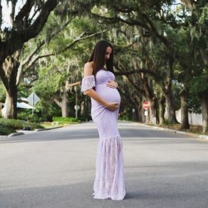 Off Shoulder Sleeve Lace Maternity Dress - Small